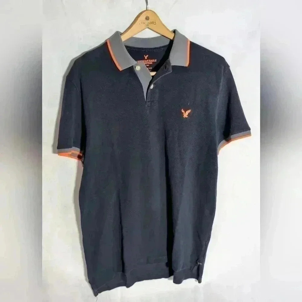American Eagle Outfitters Black Polo orange trim cotton sz M